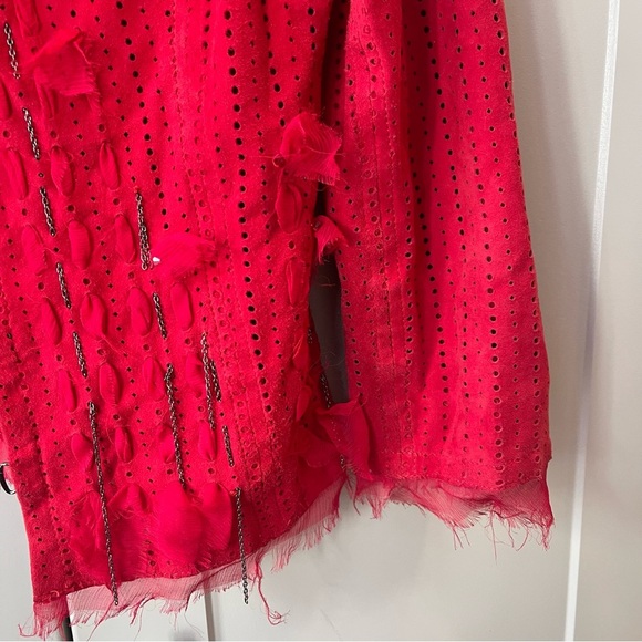 Royal Underground Red Suede Leather Chain Goth Grunge Designer XS Punk Jacket - Picture 3 of 8